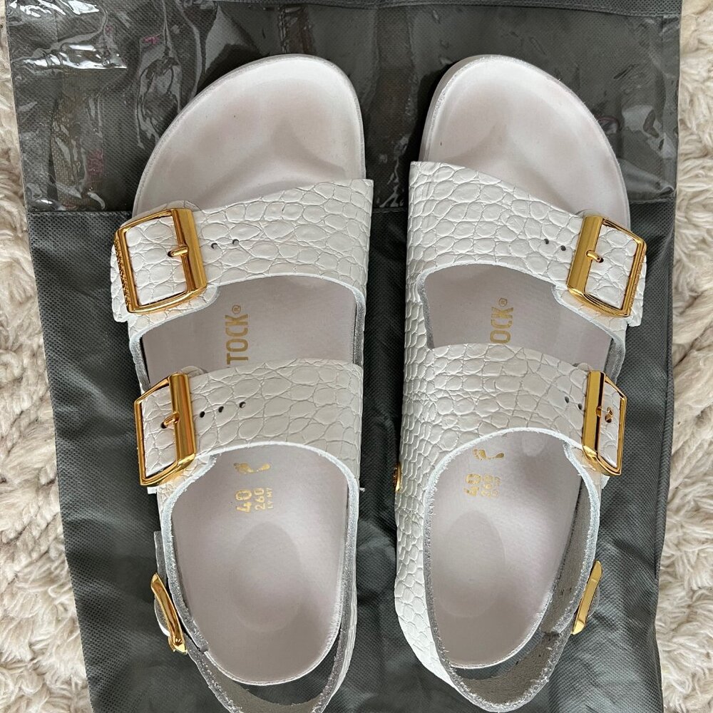 Birkenstock Milano Embossed Leather White Size 40 (9-9.5)